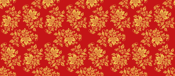 istock Classic khokhloma decoration, red and gold colors 836630474