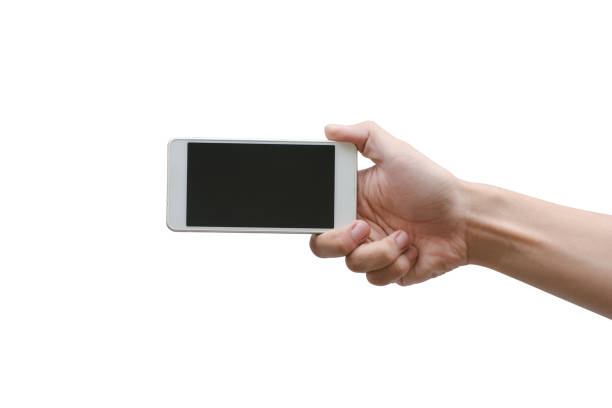 istock Man hand holding the white smartphone with blank screen  isolated on white with clipping path. 836630730