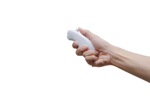 istock Man hand holding the white smartphone with blank screen  isolated on white with clipping path. 836630896