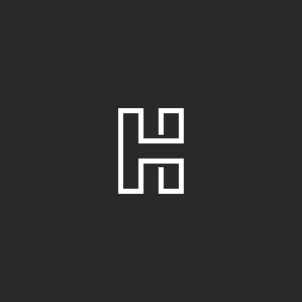 ilustraciones, imágenes clip art, dibujos animados e iconos de stock de monograma de la letra h, monoline estilo moderno esquema emblema inicial, forma de línea continua blanca, maqueta de elemento de diseño de tipografía - letra h