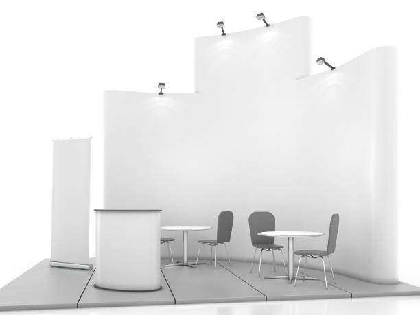 istock Blank creative exhibition stand design with color shapes. Booth template 01. 3D render 836641034