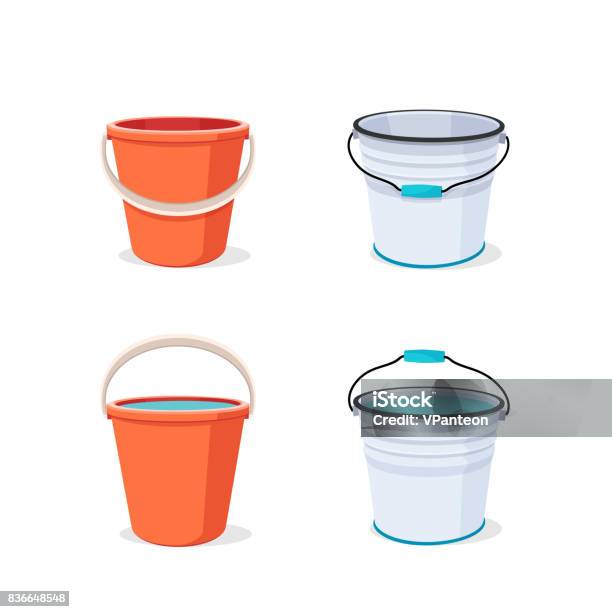 Bucket Flat Vector Illustration Stock Illustration - Download Image Now - Bucket, Water, Plastic