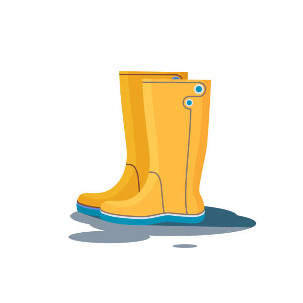 gelbe gummistiefel. vektor-illustration - galoshes stock-grafiken, -clipart, -cartoons und -symbole