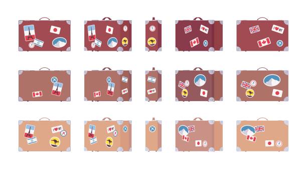 복고풍 수하물 스티커 빈티지 여행 가방 - suitcase travel luggage label stock illustrations