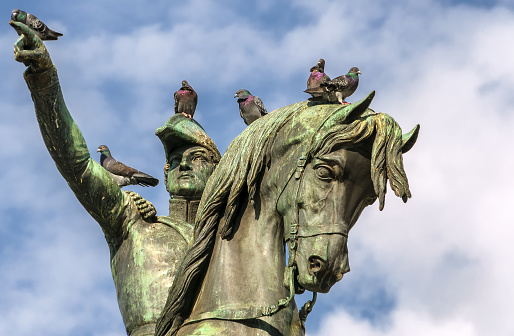 Pigeons stand on a bronze statue honoring General San Martin, Argentina’s most important historic figure, is located in San Martin square in downtown Buenos Aires. The bronze sculpture was created in 1862 by French artist Luis Jose Daumas.