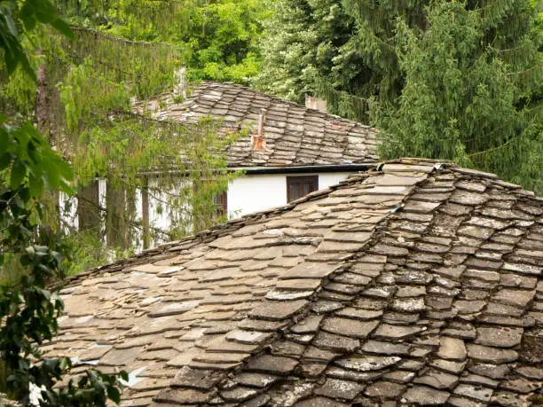 Old stone roof in bulgarian preserved Bozhentsi