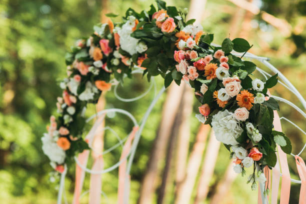 istock Wedding arch decorated with flowers 836661848