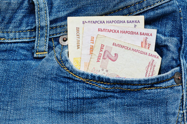 istock Small bulgarian money in jeans pocket 836666802