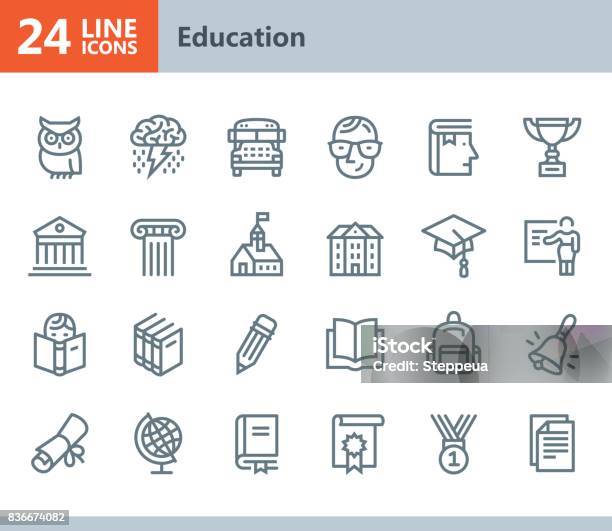 Education Line Vector Icons Stock Illustration - Download Image Now - Icon Symbol, University, Architectural Column