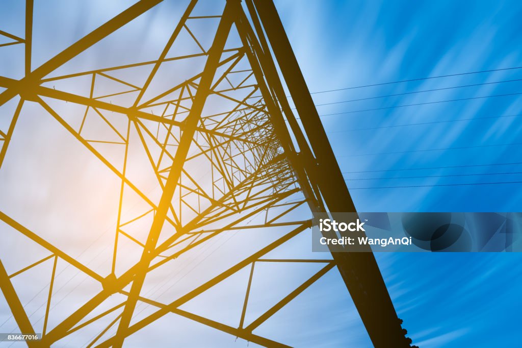 high voltage post.High-voltage tower sky background. Communications Tower Stock Photo