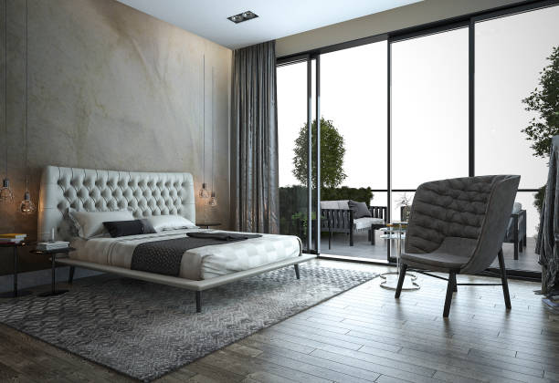 istock 3d rendering loft modern bedroom near window view 836677056