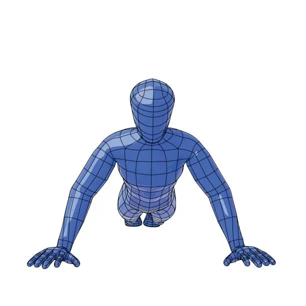 Vector illustration of Wireframe human figure making push up