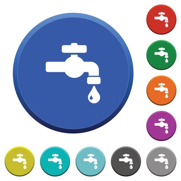 ilustrações de stock, clip art, desenhos animados e ícones de water faucet with water drop beveled buttons - detent