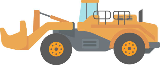ilustraciones, imágenes clip art, dibujos animados e iconos de stock de draga amarillo grande - earth mover bulldozer construction equipment digging