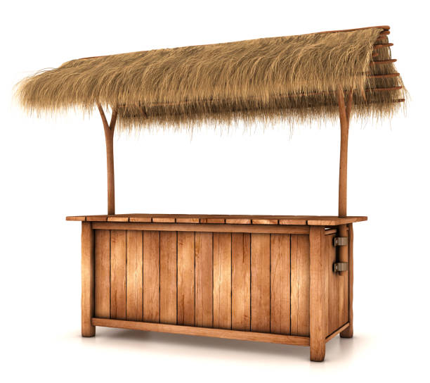 istock Wooden counter kiosk with thatched roof 836695824