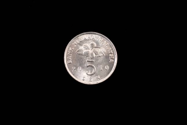 istock Malaysian five sen coin close up on black 836698862