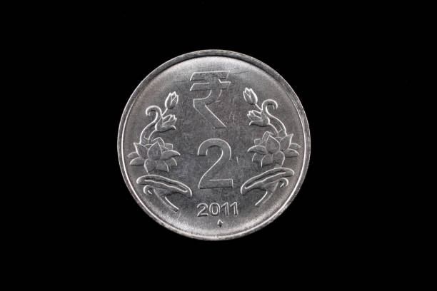 istock Indian two rupee coin close up on black 836698912