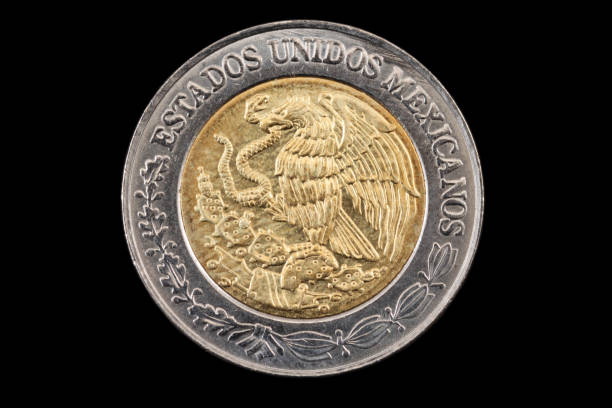 istock Mexican one peso coin close up on black 836698976