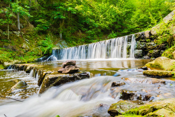 istock Beautiful small waterfall on nice creek in forest 836719298
