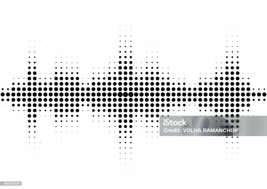 Motif de demi-teintes de sound wave noir et blanc. - clipart vectoriel de Motif en vagues libre de droits