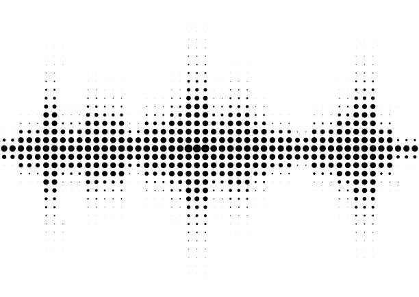 Halftone sound wave black and white pattern. Halftone sound wave black and white pattern. Tech music design elements isolated on white background. Perfect for web design, posters, musical banners, wallpapers, postcards. balance patterns stock illustrations
