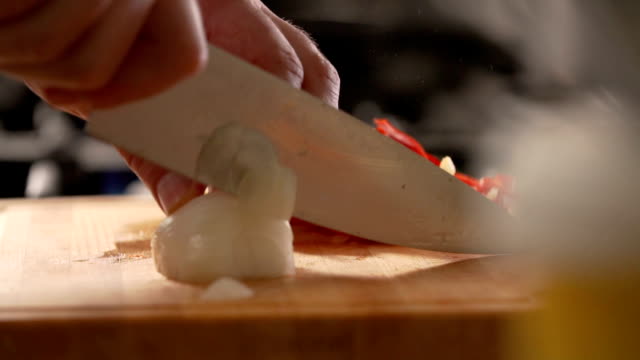 Chopping vegetables - slow mo