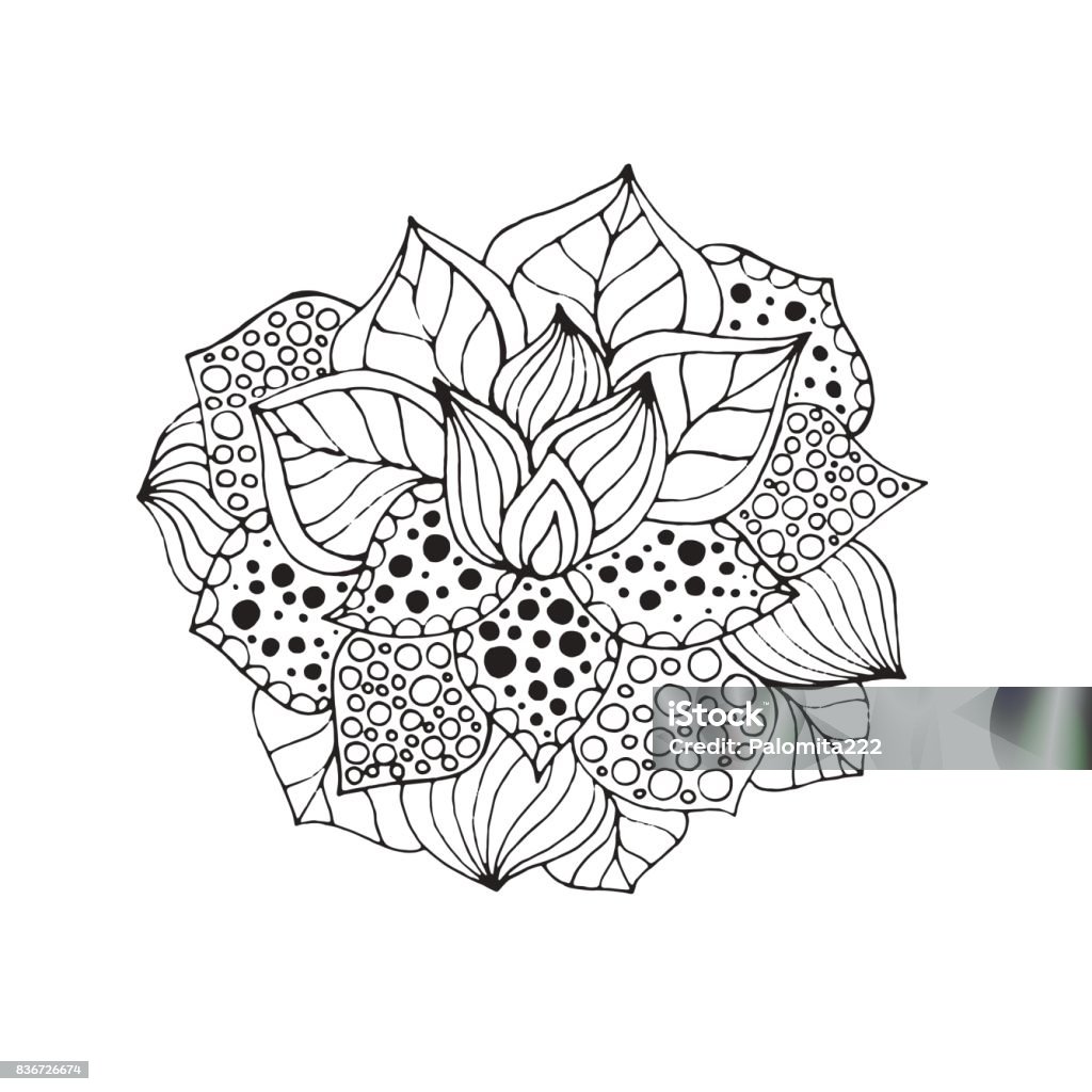 Henna doodle vector flower Henna doodle vector flower. Ethnic floral black white illustration. Hand drawn pattern for coloring page, book, greeting card, textile, decoration. Abstract stock vector
