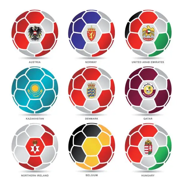Vector illustration of Flags of world on soccer balls