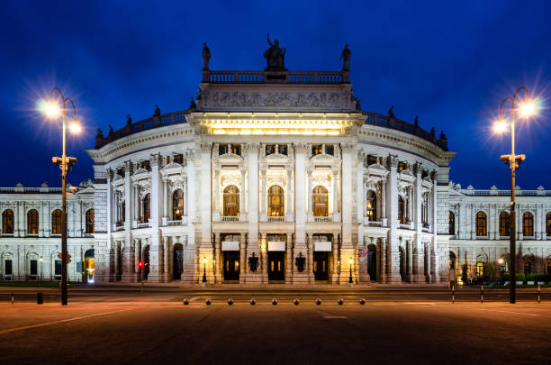 Burgtheater in Vienna The historic Burgtheater in Vienna (Austria), most important german language theatre in the world, at night burgtheater vienna stock pictures, royalty-free photos & images