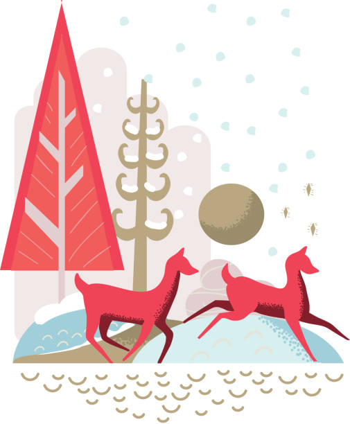istock Stylized deer running in the woods Merry Christmas greeting design 836762150