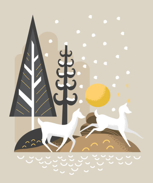 istock Stylized deer running in the woods Merry Christmas greeting design 836762416