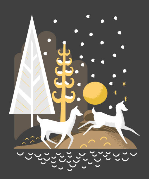 istock Stylized deer running in the woods Merry Christmas greeting design 836762454