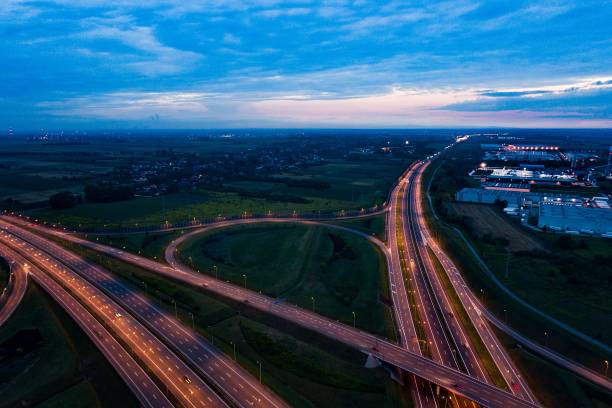 istock Aerial view on evening traffic on motorway junction 836767942