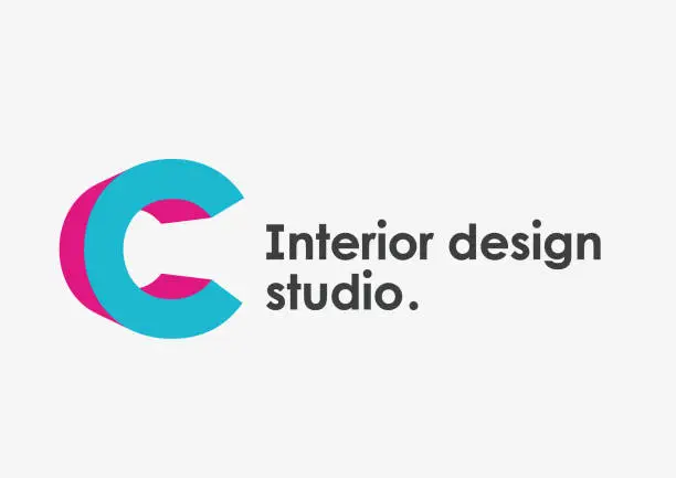 Vector illustration of Interior design studio emblem. Letter C