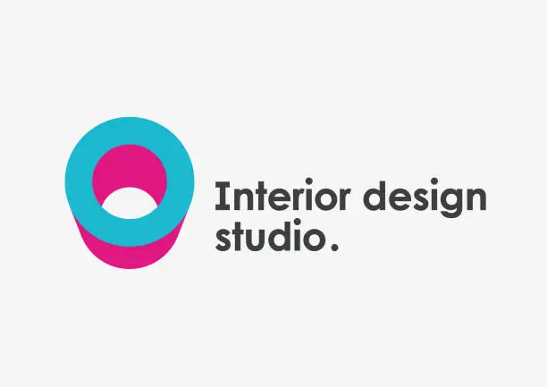 Vector illustration of Interior design studio emblem. Letter O