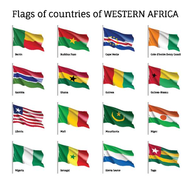 zestaw flag afryki zachodniej - guinea bissau flag stock illustrations
