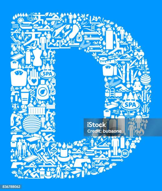 Letter D Health And Wellness Icon Set Blue Background Stock Illustration - Download Image Now