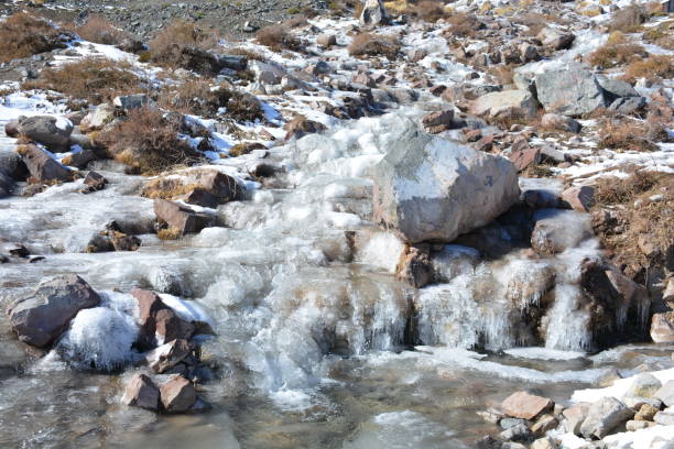istock Frozen river at a mountain during winter in Santiago, Chile 836788302