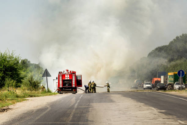 istock Burning motor vehicle after road accident 836793072