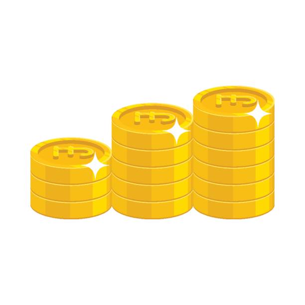 Gold pound coins Gold pound coins. Having a lot of money and possessions symbol. Business finance and economy concept. Cartoon vector illustration isolated on white background one pound coin stock illustrations