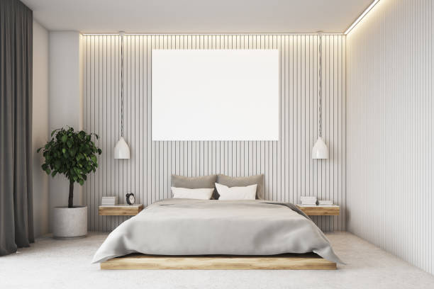 istock Beige bedroom with a poster 836804552