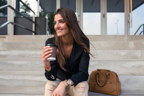 istock Young cute woman on a coffee break 836806696