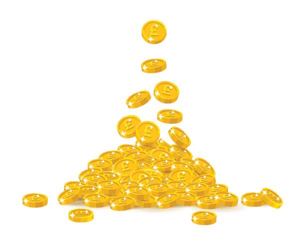 Falling gold pounds cartoon isolated Falling gold pounds cartoon isolated. Falling gold of pounds in a cartoon style isolated. Dropping of gold pieces in the form of vector illustrations british currency stock illustrations