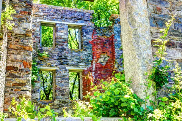 Goddard Mansion stone fortress ruins by Portland Head Lighthouse in Maine during summer