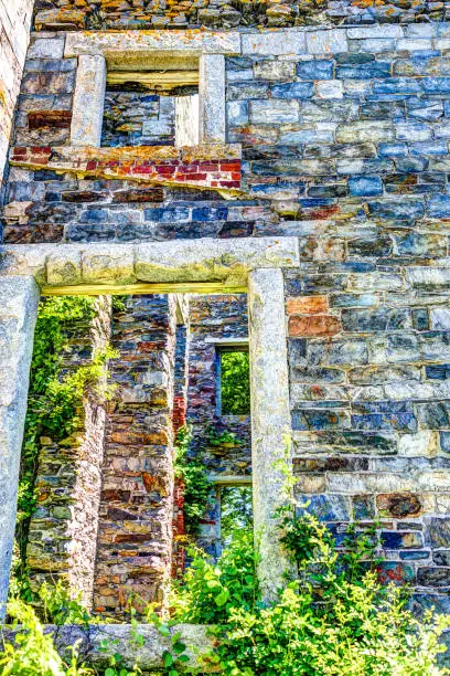 Goddard Mansion stone fortress ruins by Portland Head Lighthouse in Maine during summer