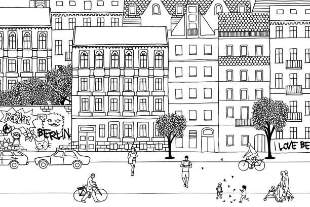 menschen zu fuß durch berlin - jung urban berlin stock-grafiken, -clipart, -cartoons und -symbole