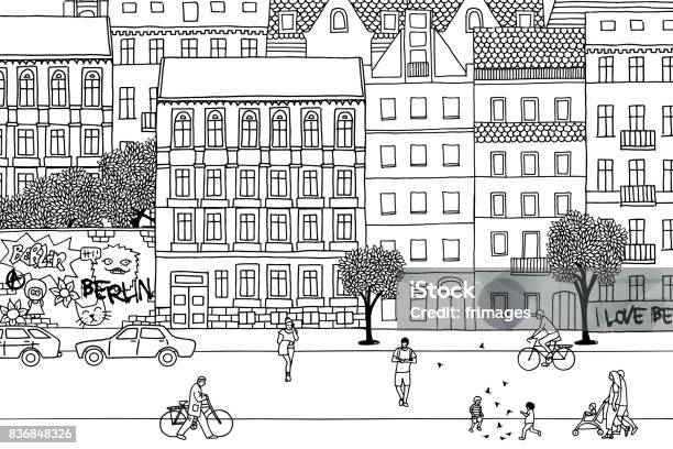 People Walking Through Berlin Stock Illustration - Download Image Now - City, Lifestyles, People