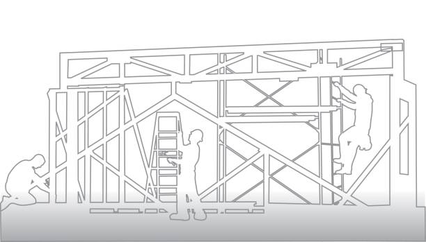 Wire frame Scaffolding Wire frame illustration of construction workers building a home drawing of scaffold stock illustrations