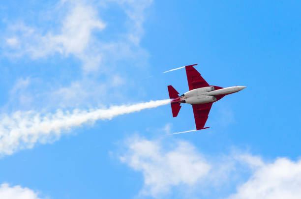 istock Aircraft fighter flies and smoke blue sky 836884212
