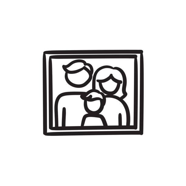 Family photo sketch icon Family photo vector sketch icon isolated on background. Hand drawn Family photo icon. Family photo sketch icon for infographic, website or app. family photo on wall stock illustrations